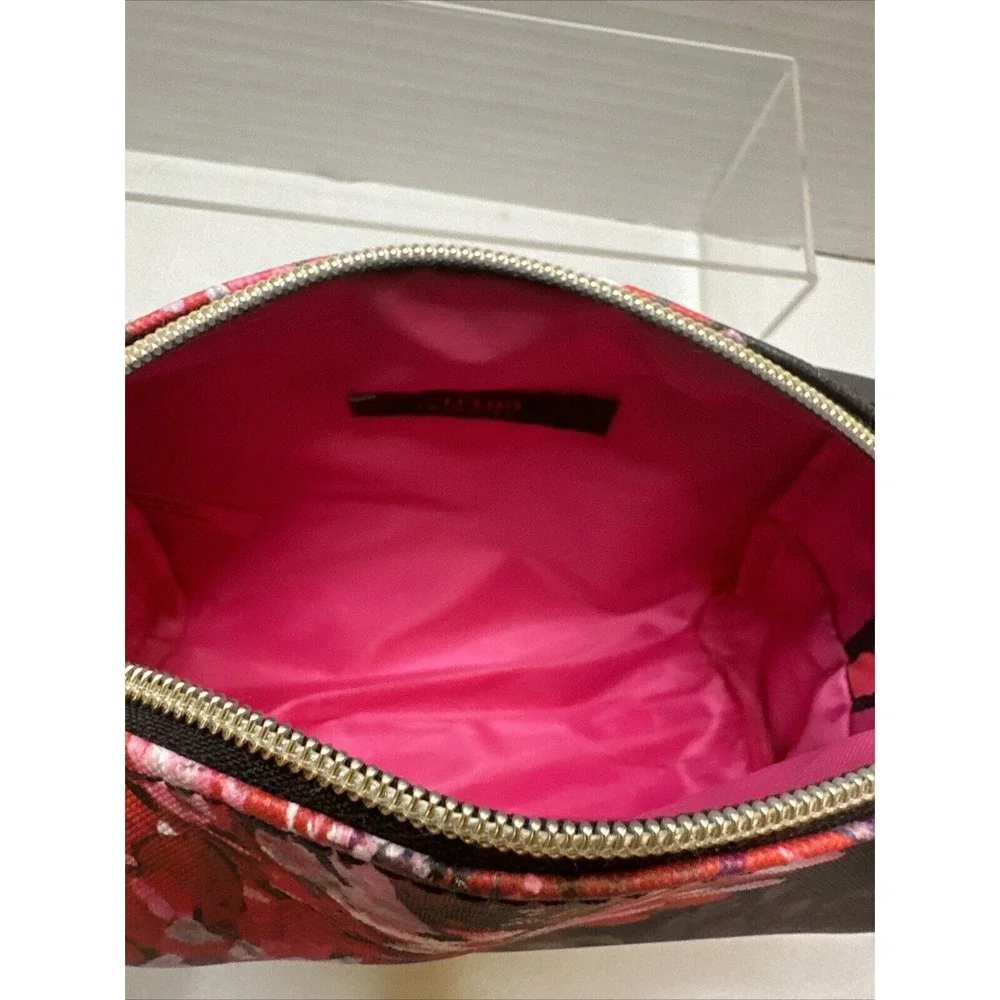 TRINA TURK Black W/ Red‎ & Pink Floral Print Travel/ Makeup/ Cosmetics Bag NWOT